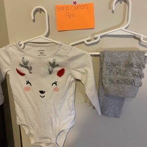 Carter’s Baby Girl 9 M Reindeer onesie and pants